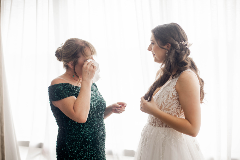 brides mom cries when she sees her
