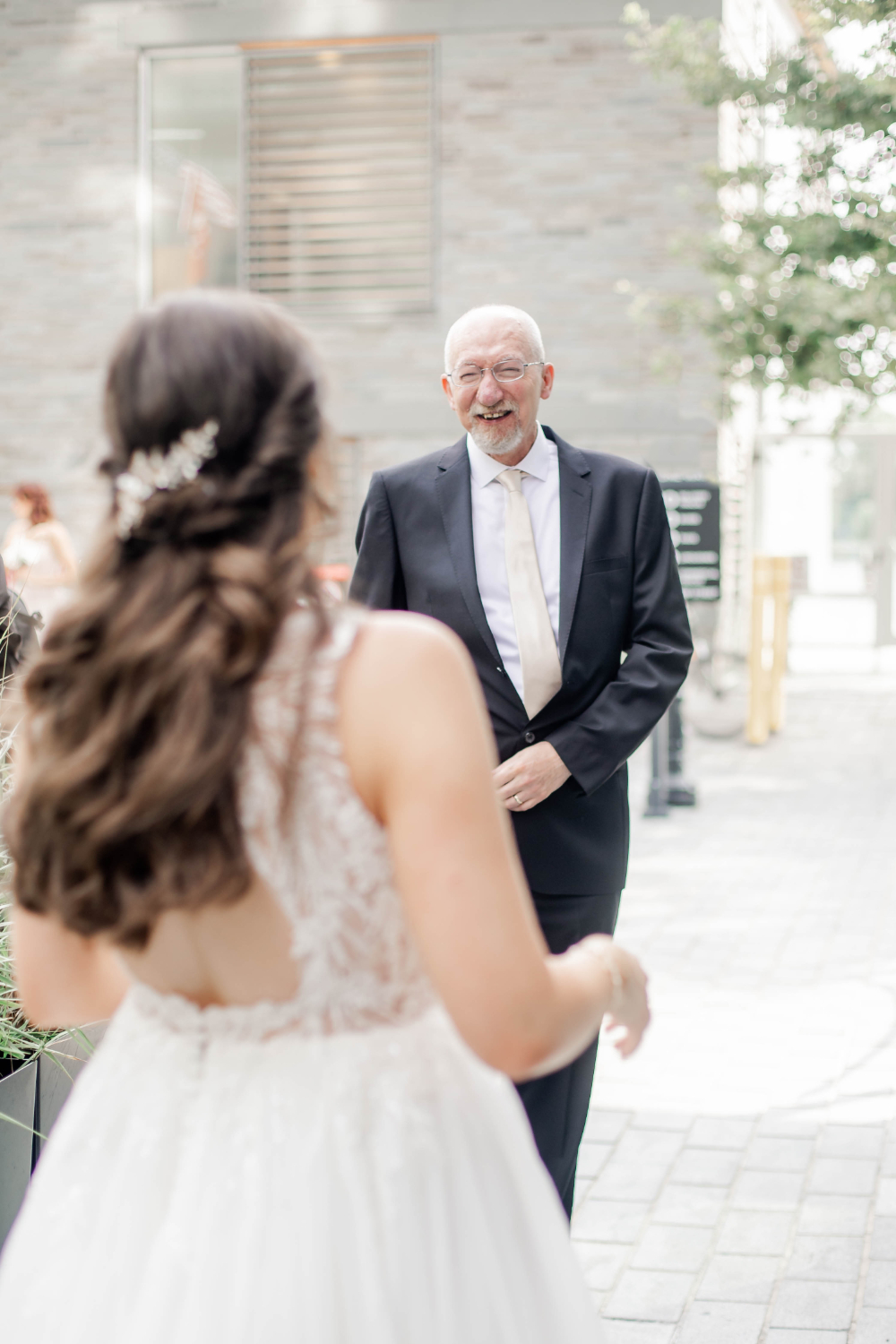 brides first look with father before micro wedding in DC 