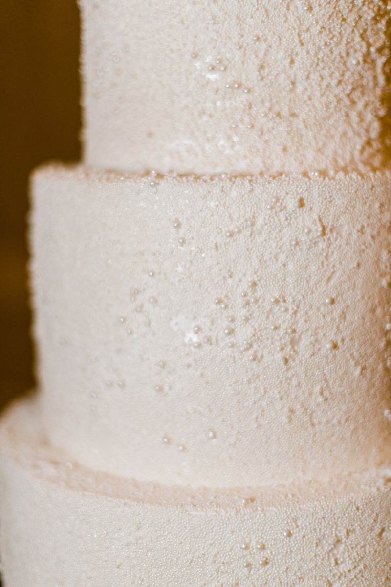 closeup of pearl wedding cake