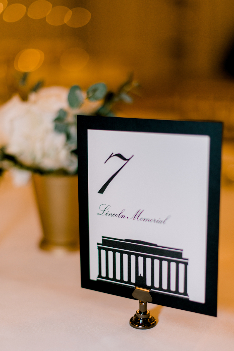 closeup of table numbers inspired by DC wedding venue