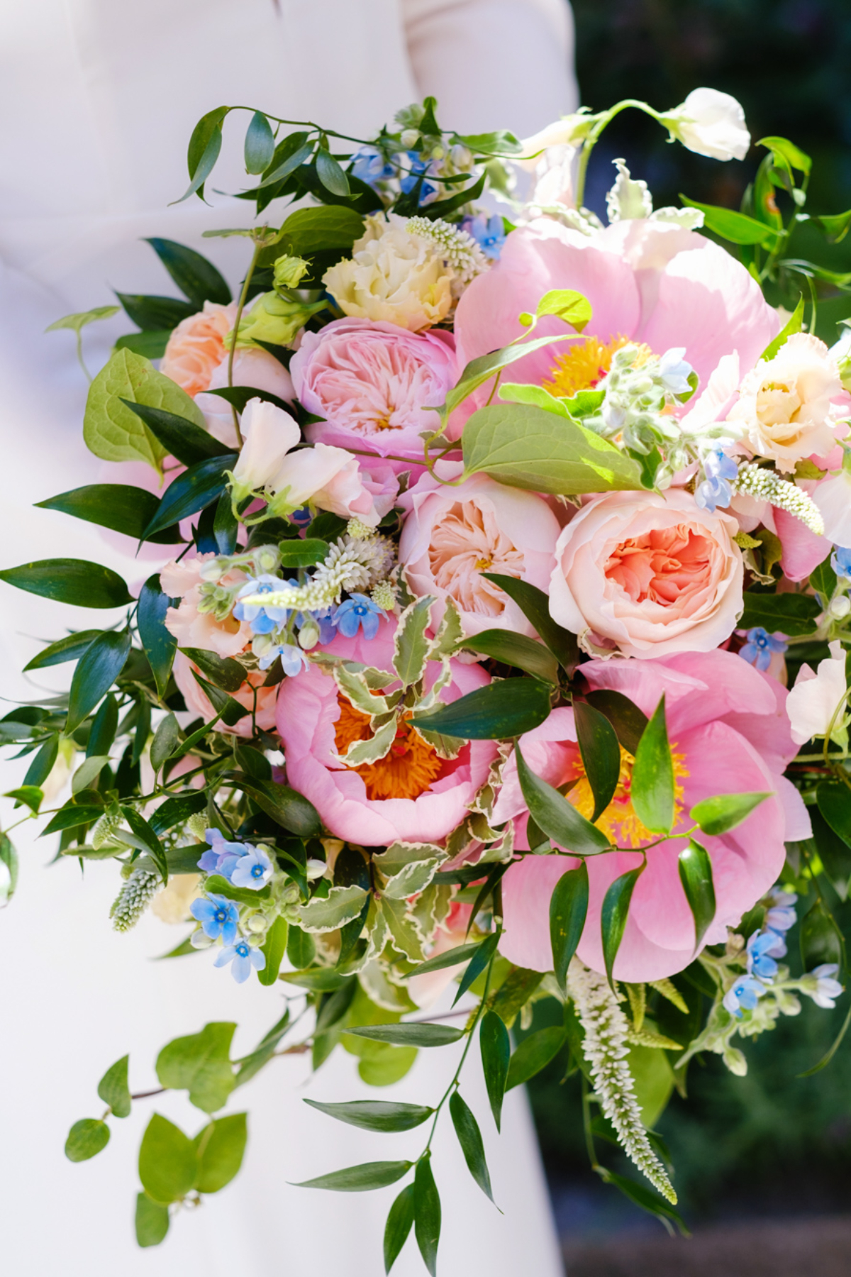 beautiful pink and blue wedding bouquet