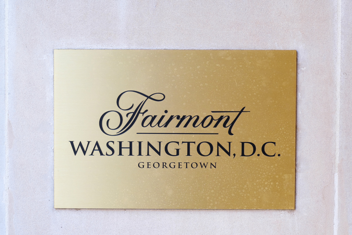 closeup of Fairmont Washington DC sign