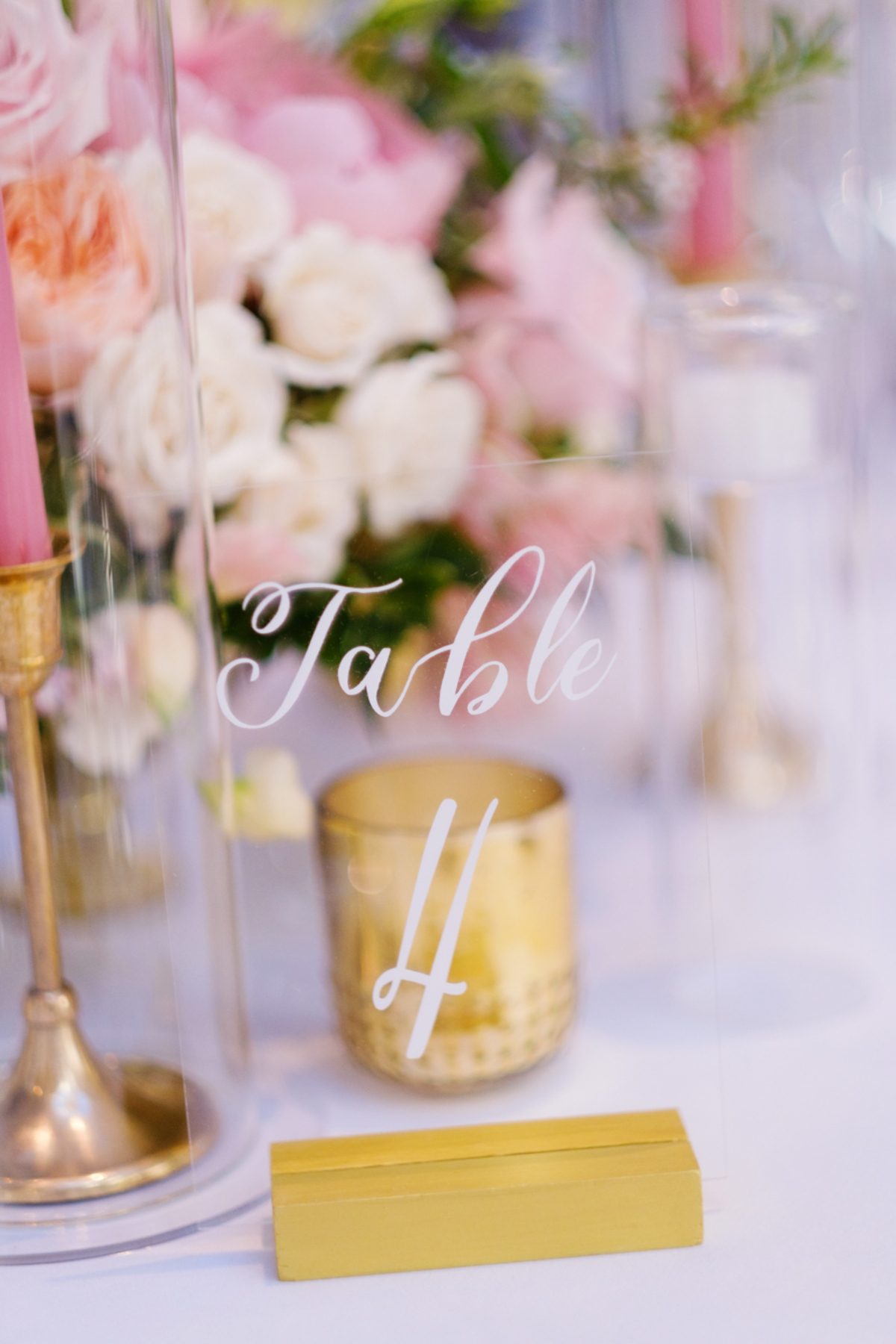 acrylic table numbers as part of spring wedding decor