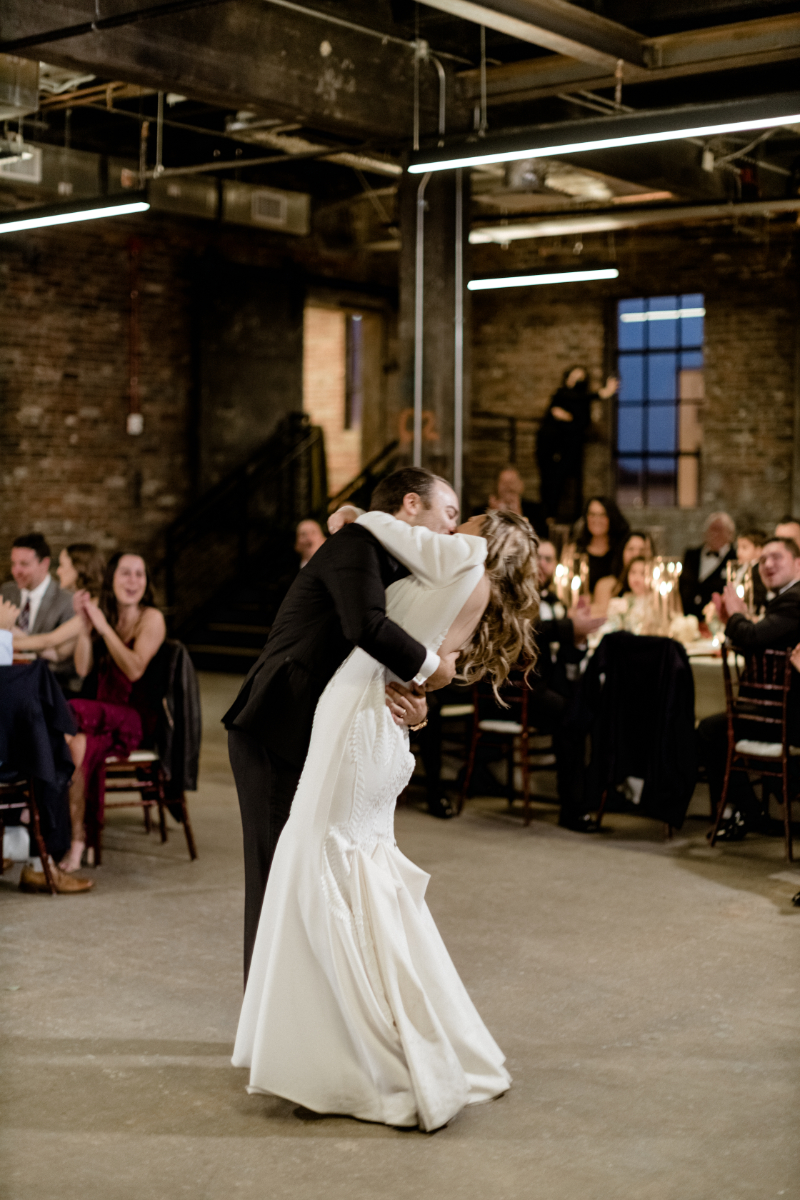 bride and groom first dance during wedding reception