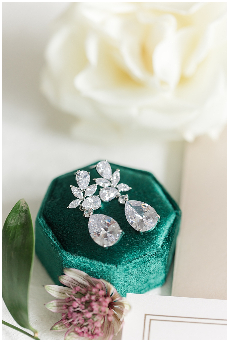 velvet box holding bridal earrings