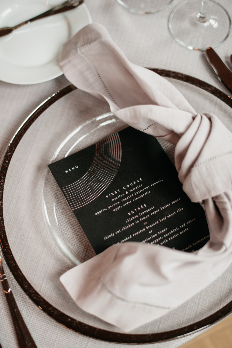black and silver menu cards