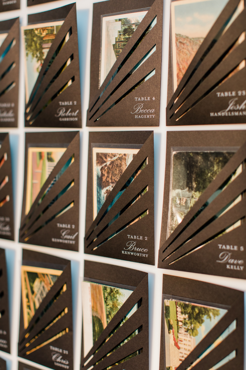 CLOSE UP OF PERSONALIZED ESCORT CARD WALL AT WEDDING RECEPTION AT NATIONAL PORTRAIT GALLERY