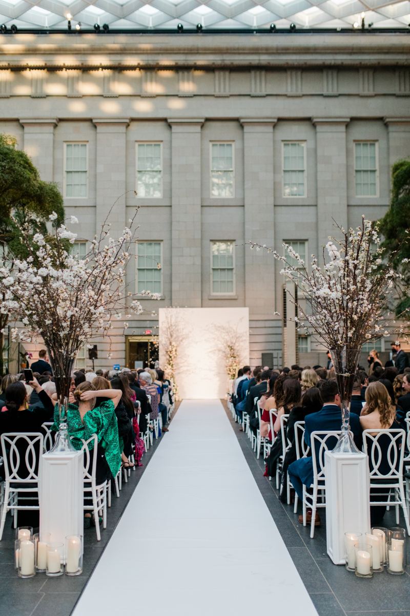 GUESTS SEATING FOR WHITE WEDDING CEREMONY AT NATIONAL PORTRAIT GALLERY