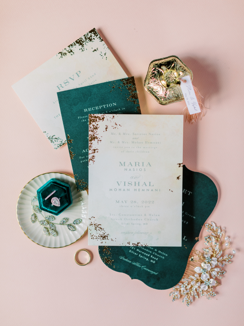 GREEN AND BLACK WEDDING STATIONERY AND ACCESSORIES