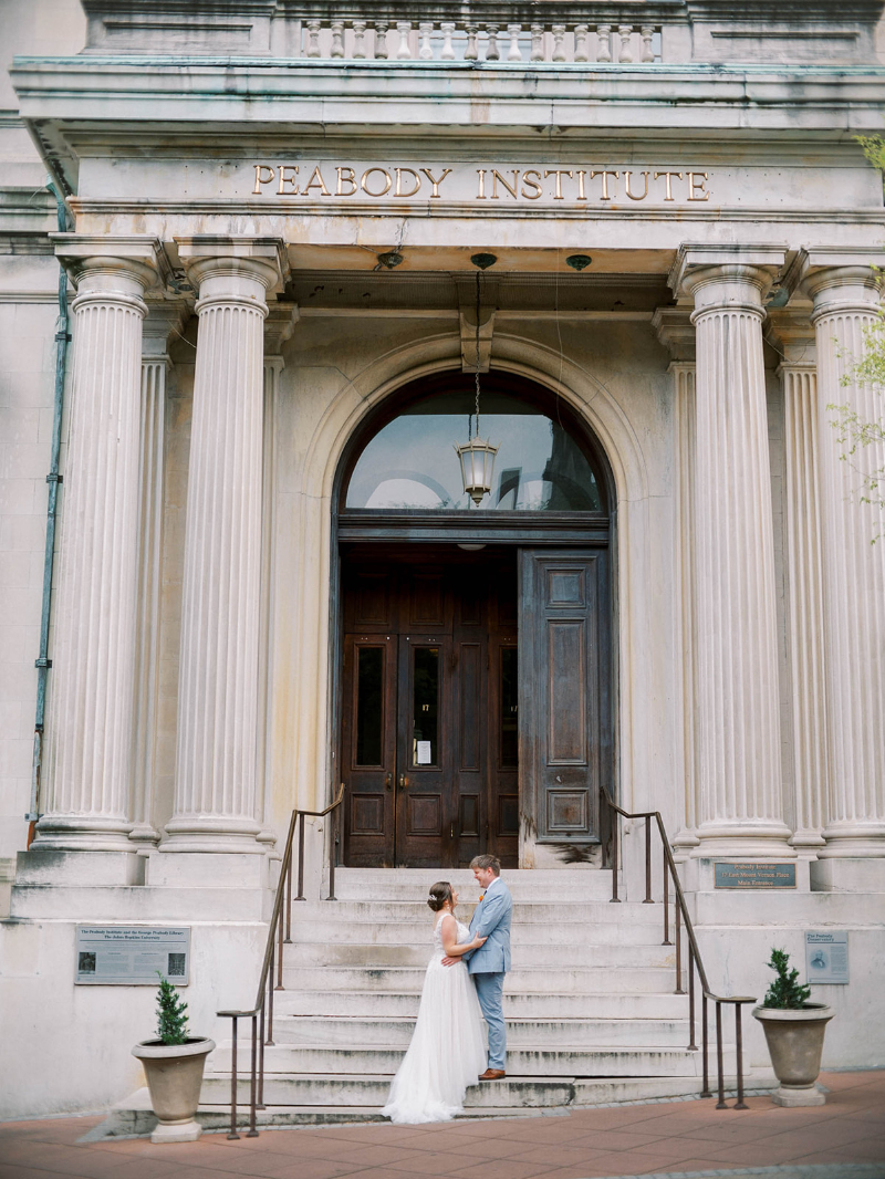FORMAL WEDDING PORTRAITS OUTSIDE THE PEABODY LIBRARY