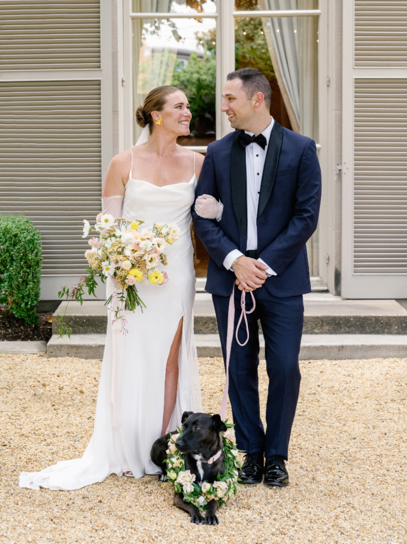 OUTDOOR PORTRAITS WITH DOG FOR GARDEN WEDDING AT MERIDIAN HOUSE